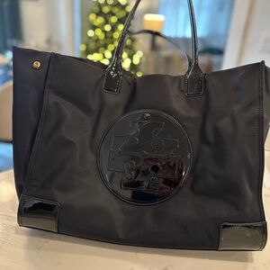Tory Burch Black Tote with Shiny Logo